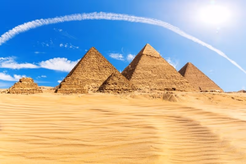 Close-up view of the stone blocks of the Great Pyramid of Giza